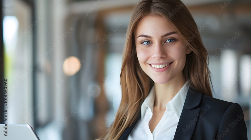 Obraz premium Confident and Happy Young Saleswoman: Ready to Make an Impact in Sales and Marketing
