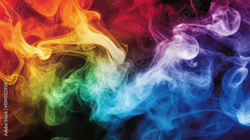 Abstract Colorful Smoke Swirls Against a Black Background