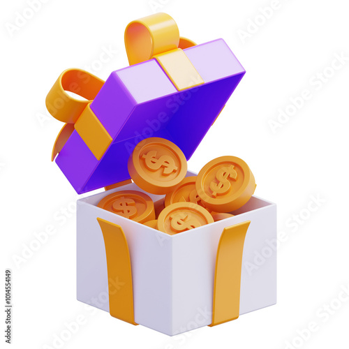 gift box containing coins3d icon illustratioon photo