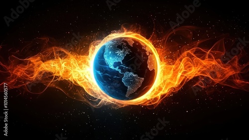 Earth Surrounded by Swirling Energy Waves