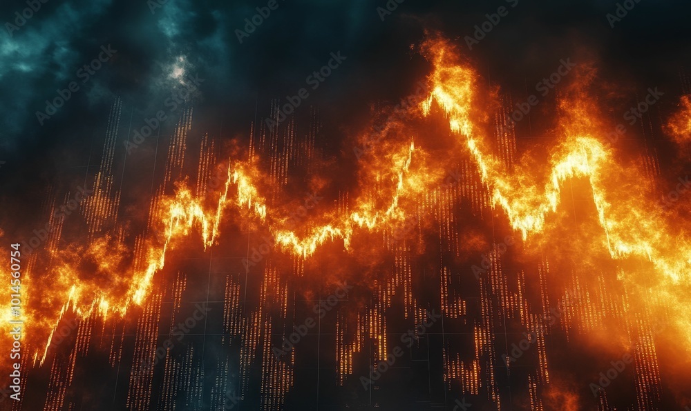 Burning stock chart with fire. Burning stock chart with fire.