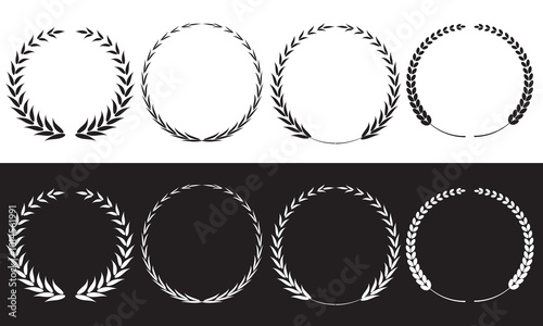 Laurel wreath silhouette vector collection. Roman wreath best movie nomination. Film festival award border. EPS 10
