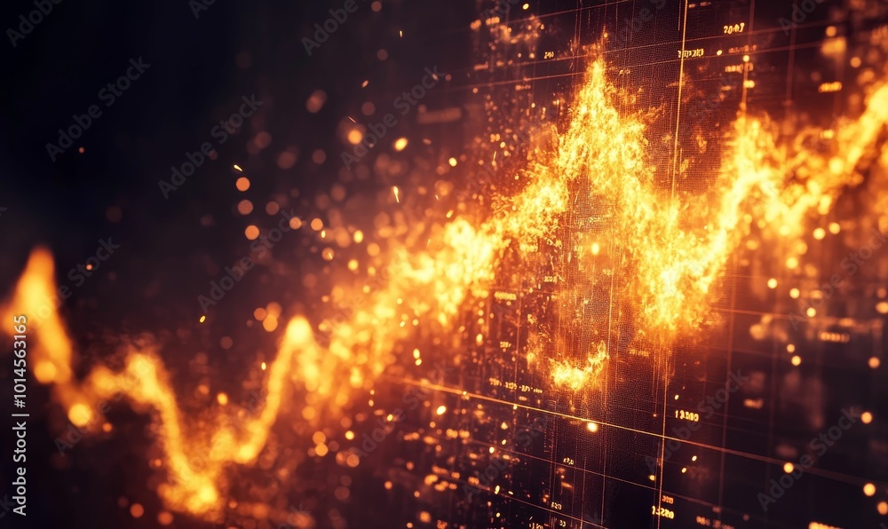 Fototapeta premium Abstract fire with digital grid and numbers.