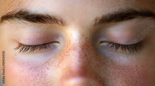 Close up of Freckled Face with Closed Eyes Beauty Skin Eyelashes Relaxation