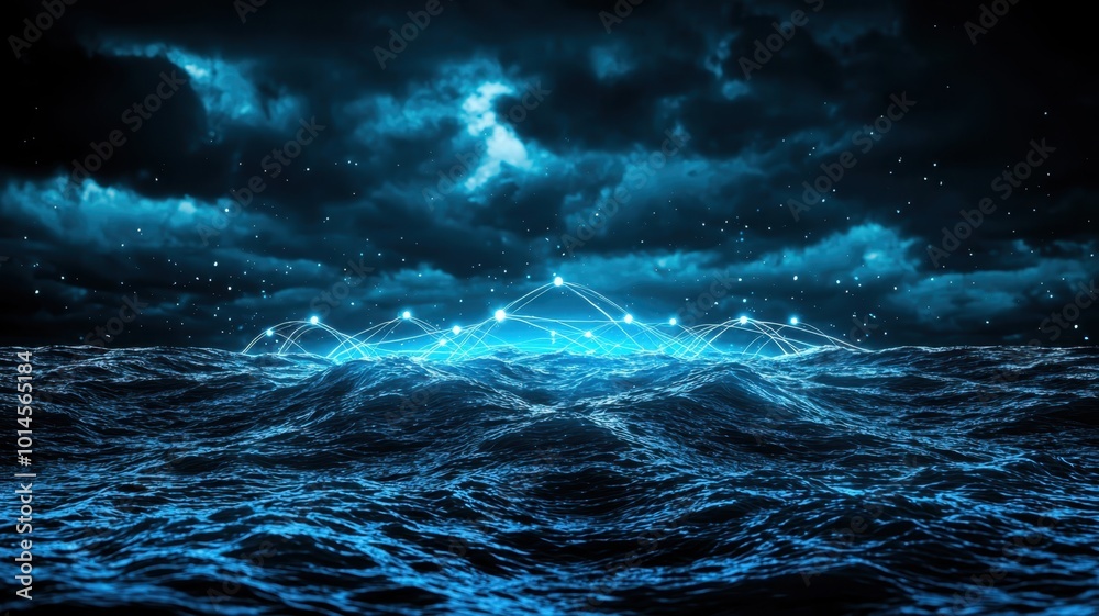 Fototapeta premium Glowing Waves of Energy in Oceanic Landscape