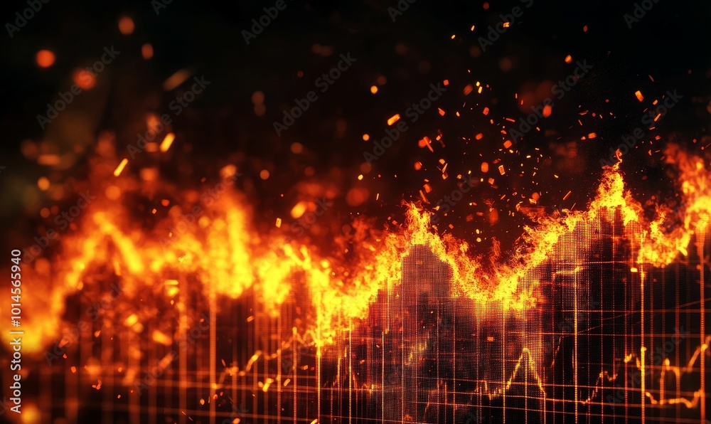 Fire engulfing digital grid with sparks. Fire engulfing digital grid with sparks.