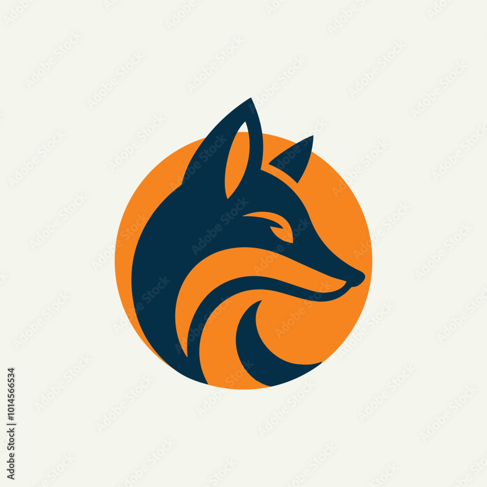 Obraz premium Logo illustration of a simple fox silhouette with an orange circle background