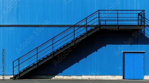 Large Blue Stairs Against a Minimalist Wall