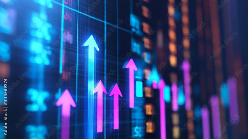 A vibrant digital graph displaying upward trends with colorful arrows, representing growth in data metrics or stock performance. A vibrant digital graph displaying upward trends with colorful arrows, representing growth in data metrics or stock performance.