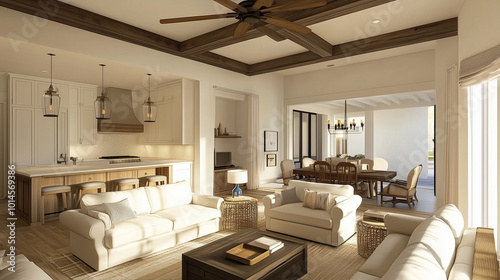 Modern Coastal Living Room Interior Design with White Sofas