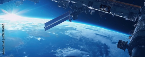 Wallpaper Mural Space station with Earthâ€™s polar ice caps visible, 4K hyperrealistic photo Torontodigital.ca