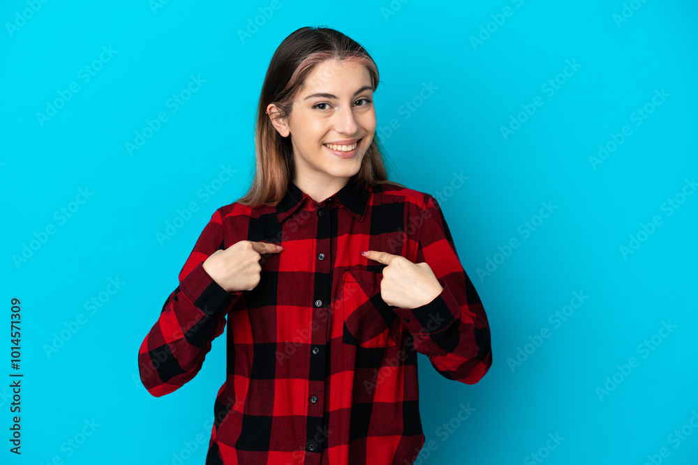 Young caucasian woman isolated on blue background with surprise facial expression Young caucasian woman isolated on blue background with surprise facial expression