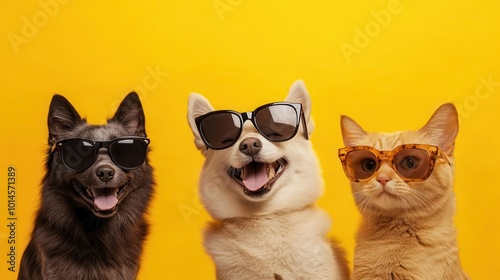 Adorable looking funny animals with brightly colored background