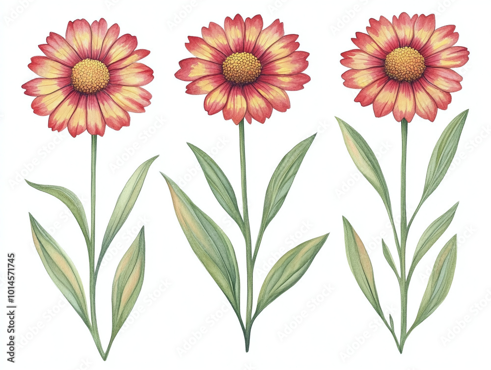 Watercolor Painting of Three Blooming Flowers Watercolor Painting of Three Blooming Flowers