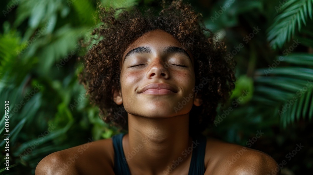 Calm Person Enjoying Nature in Close-Up Shot Calm Person Enjoying Nature in Close-Up Shot