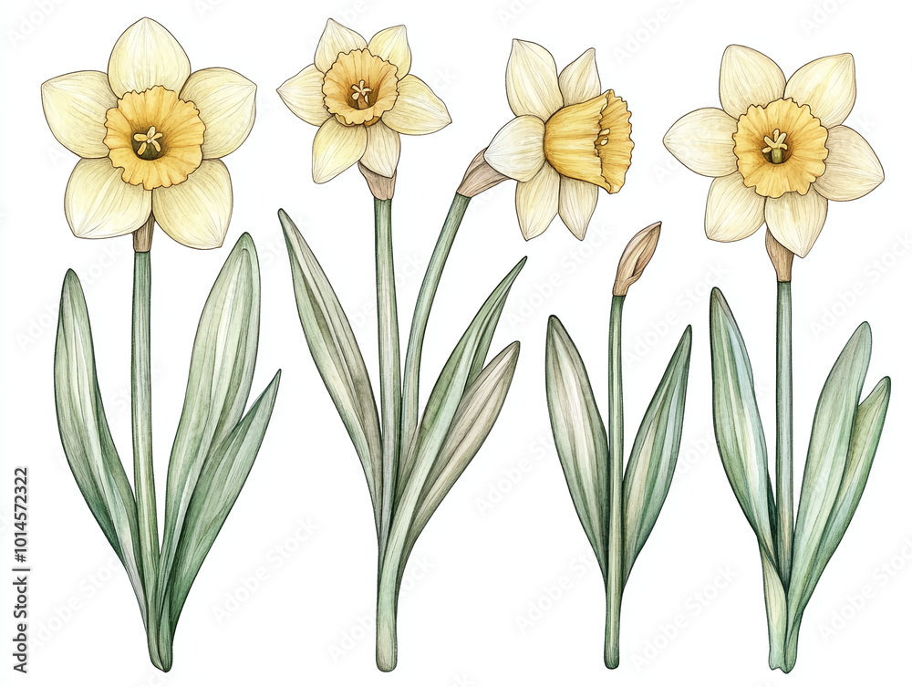 Watercolor Daffodils: Spring Flower Illustration Watercolor Daffodils: Spring Flower Illustration