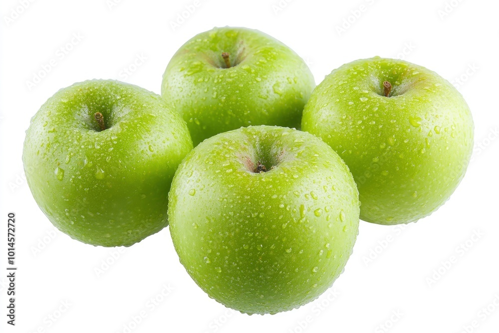 Green apple fruits isolated on white background - generative ai Green apple fruits isolated on white background - generative ai