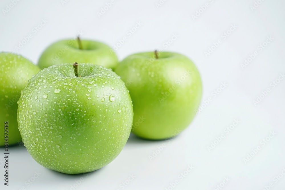 Green apple fruits isolated on white background - generative ai Green apple fruits isolated on white background - generative ai