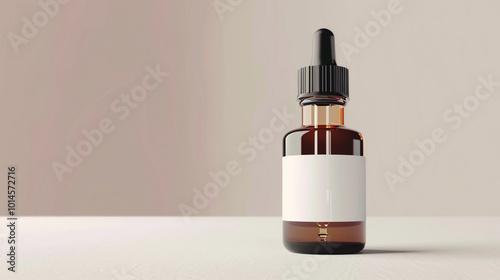 Dropper serum bottle with glass pipette with blank label of liquid gel