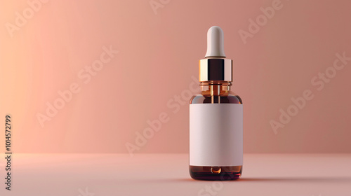 Dropper serum bottle with glass pipette with blank label of liquid gel