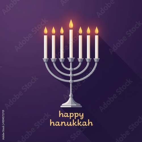 Menorah with Lit Candles Celebrating Hanukkah, Elegant Illustrat photo