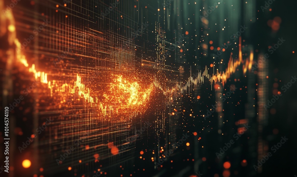 Abstract orange and black digital grid with glowing particles. Abstract orange and black digital grid with glowing particles.