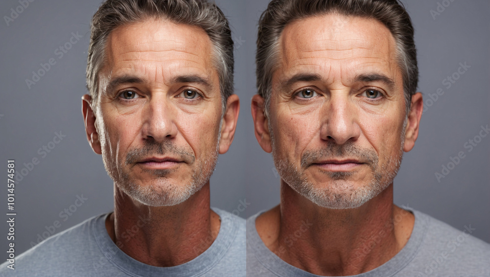 Man Posing Before and After Facelift Man Posing Before and After Facelift