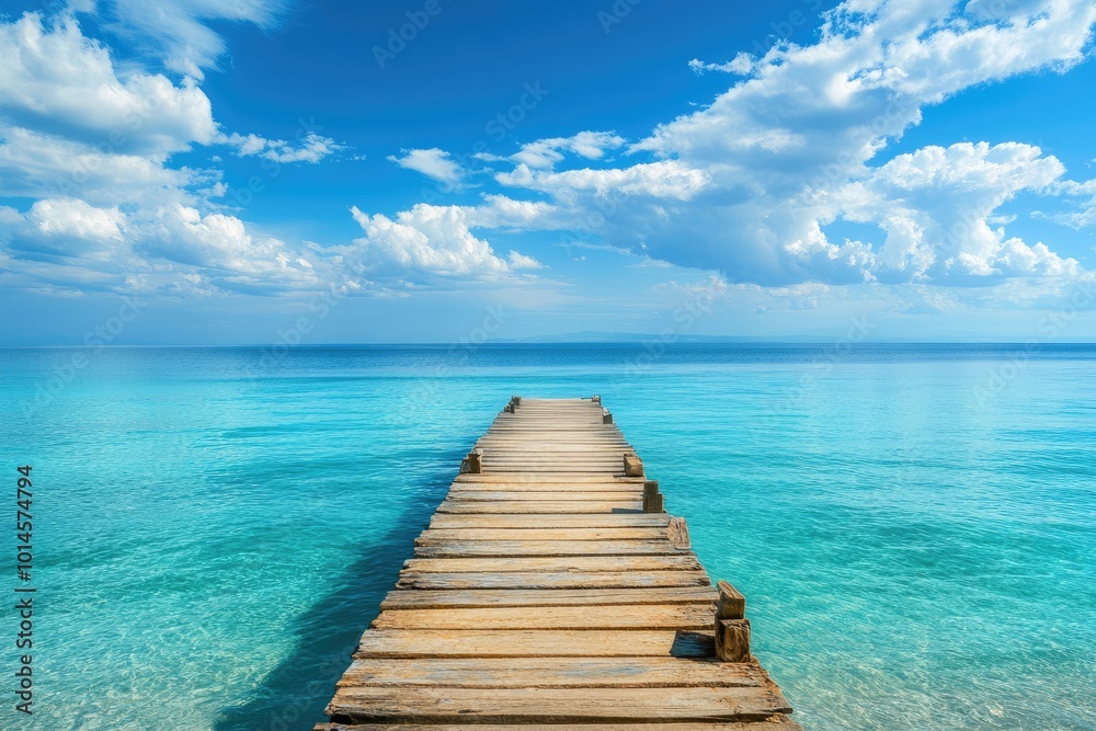Obraz premium Wooden pier stretching out into tranquil turquoise ocean