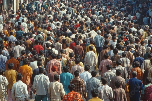 Large crowd walking in busy city street