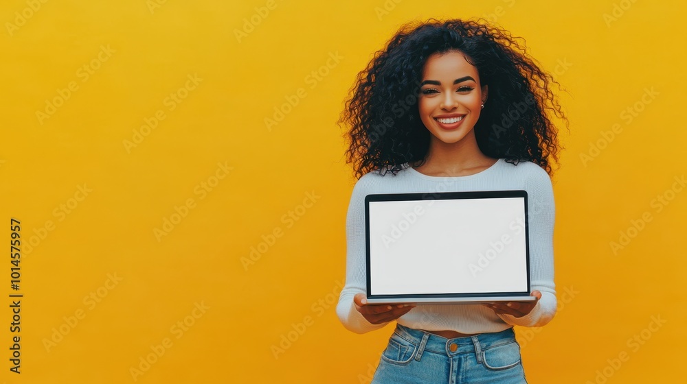 The Woman with Laptop Smiling The Woman with Laptop Smiling
