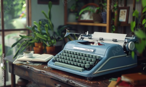 Typewriter on the office desk, 4K hyperrealistic photo