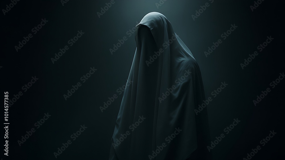 A mysterious figure draped in a dark, flowing cloak stands against a dimly lit background, creating an eerie and enigmatic atmosphere A mysterious figure draped in a dark, flowing cloak stands against a dimly lit background, creating an eerie and enigmatic atmosphere