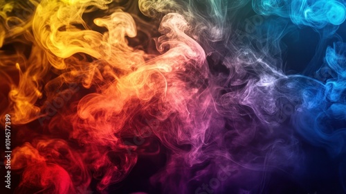 Abstract Swirling Smoke in Vibrant Colors against a Black Background