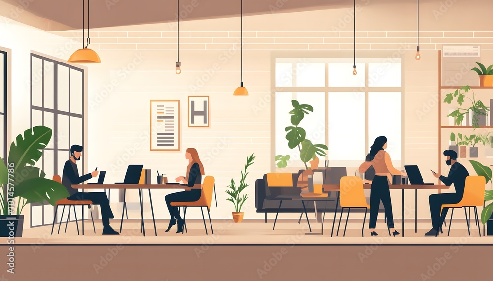 Modern Office Interior with People Working at Desks Modern Office Interior with People Working at Desks
