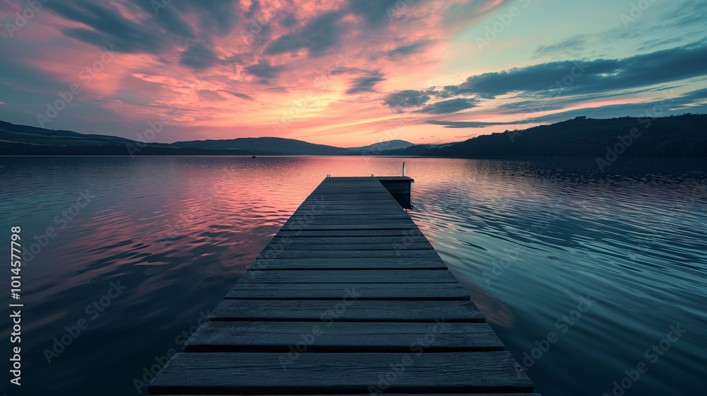 Obraz premium The water is calm and the sky is filled with vibrant colors