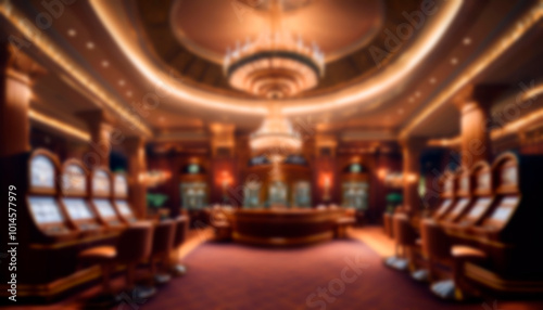 Expansive casino floor with a wide array of slot machines and gaming tables under elegant chandeliers, showcasing the luxurious and vibrant atmosphere.