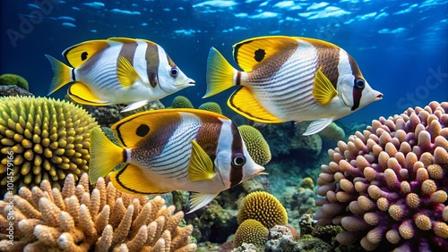 Colorful Butterflyfish Swimming Among Coral Reefs photo