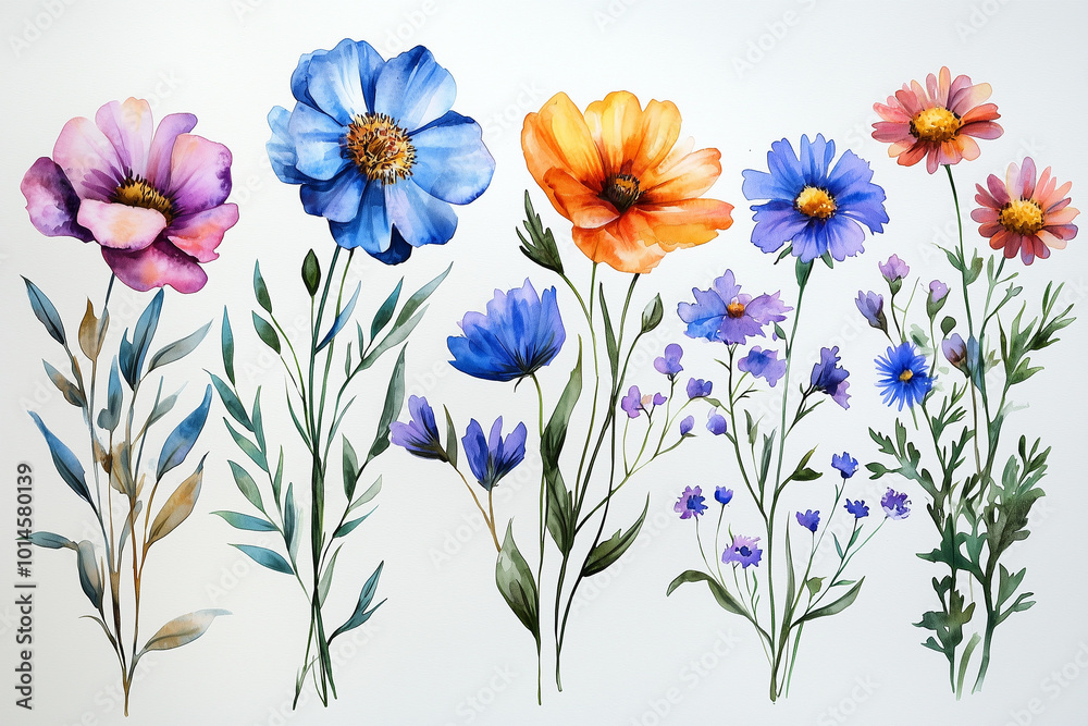 Watercolor Painting of Delicate Wildflowers Watercolor Painting of Delicate Wildflowers
