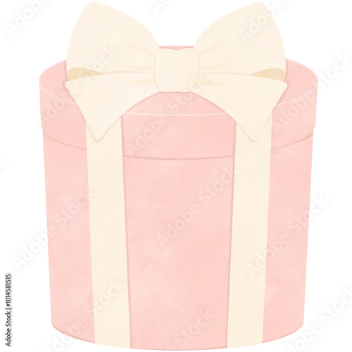 watercolor light orange round gift box with yellow bow ribbon