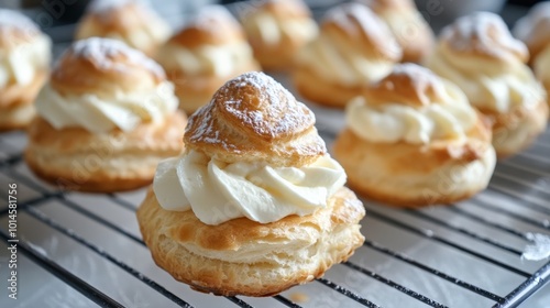 Cream Puffs. Italian Patisserie Delight with Vanilla Creamy Filling photo