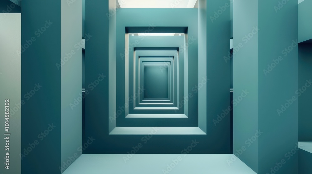 A geometric hallway featuring repeated rectangular shapes and soft lighting, creating a sense of depth and perspective. A geometric hallway featuring repeated rectangular shapes and soft lighting, creating a sense of depth and perspective.