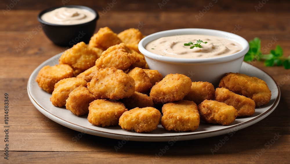 Plate of Nuggets with Dip Sauce Plate of Nuggets with Dip Sauce