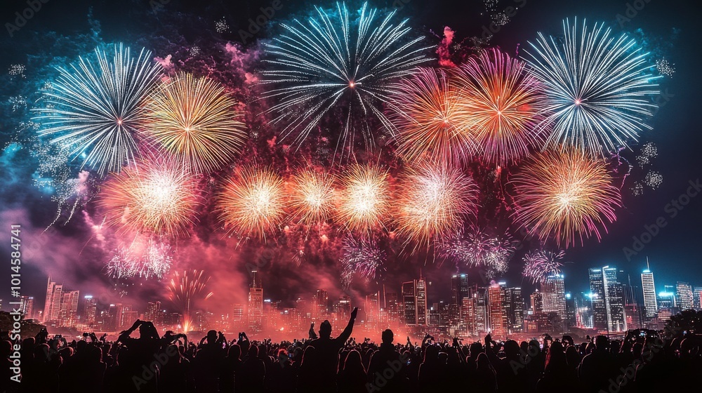 Obraz premium Colorful Fireworks Illuminate the Night Sky