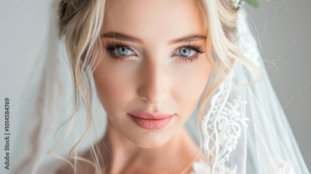 Close-up portrait of a beautiful bride with blue eyes and a lace veil. A delicate and elegant wedding image, perfect for bridal, beauty, romance, and special occasion themes. Close-up portrait of a beautiful bride with blue eyes and a lace veil. A delicate and elegant wedding image, perfect for bridal, beauty, romance, and special occasion themes.