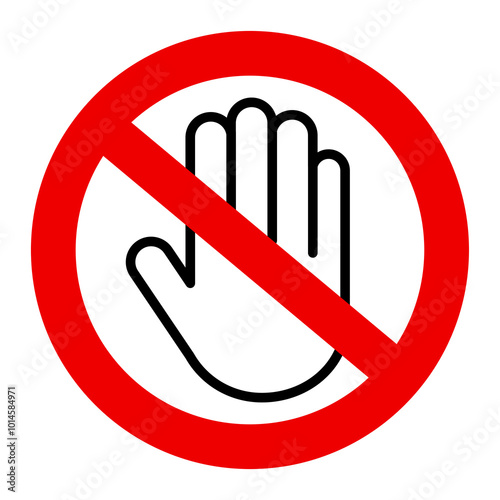 Red Stop sign, no trespassing sign or prohibition sign with hand illustration isolated on a cut out PNG transparent background