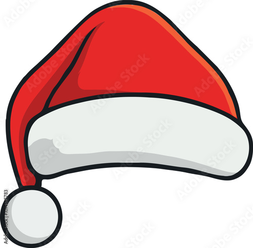 Minimalist Santa Claus hat in black outlines and traditional red and white colors. Christmas symbol