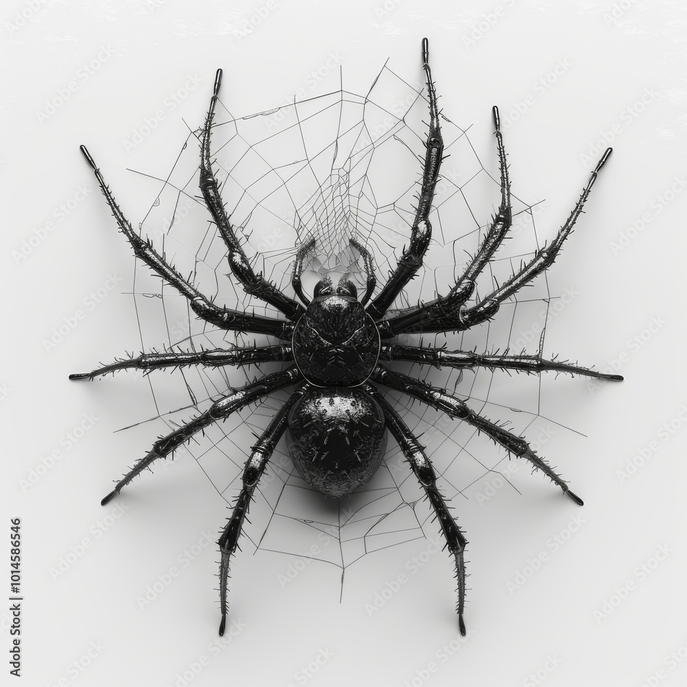 Obraz premium Realistic 3D Cartoon Spider in Web