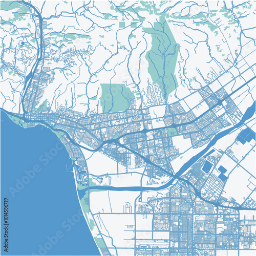 Tableau sur toile Map of Ventura in California in a professional blue style
