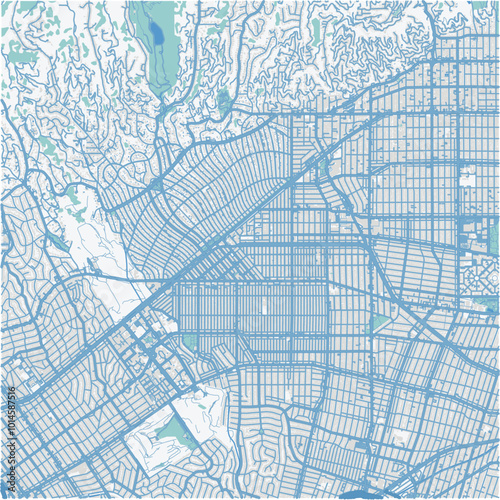 Map of Beverley Hills in California in a professional blue style. Contains layered vector with roads water, parks, etc. photo