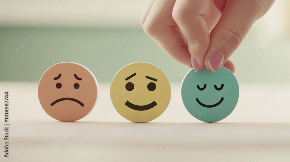 An animated video showing the evolution of customer experience through positive and negative emoticons being crossed out or highlighted in green